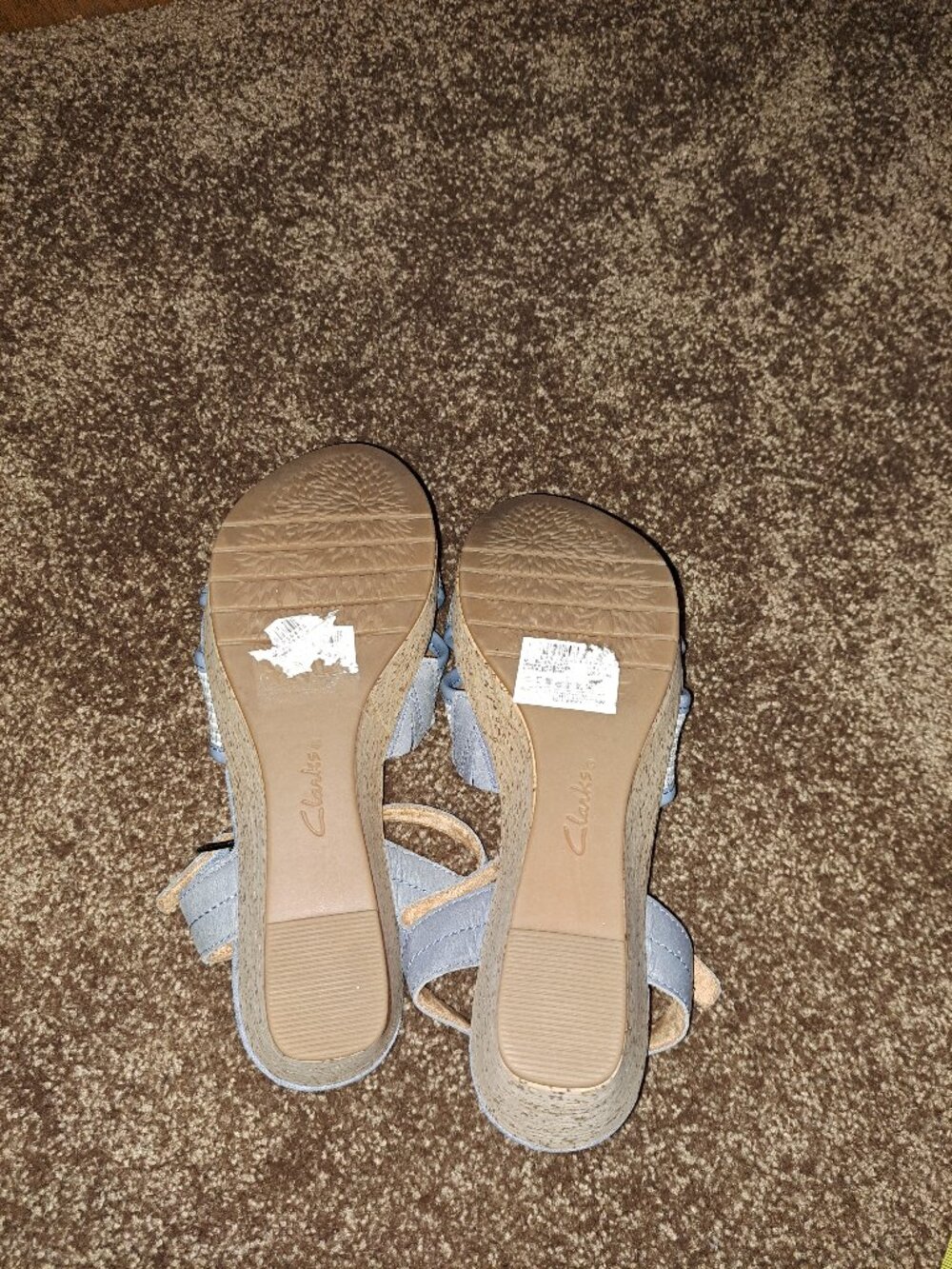 Clarks Women's Elleri Plum Cork Wedge Sandals, Denim Blue Leather - Picture 10 of 11